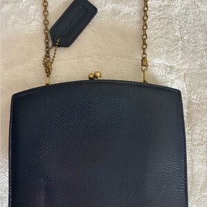 Coach navy vintage Crossbody Bag with Gold Chain made in Italy